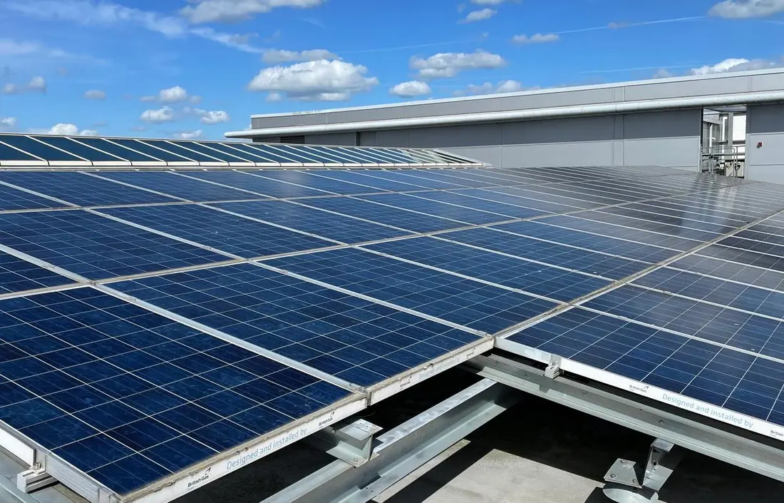 Solar panels on a commercial roof
